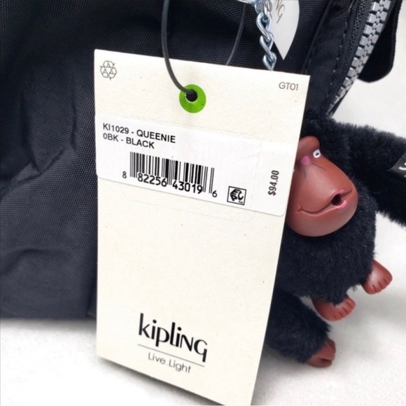 Kipling Queenie Backpack Black Tonal School Travel Gym NWT - Picture 7 of 11